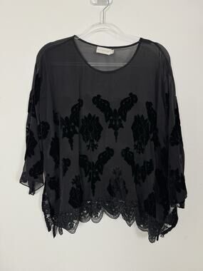 4 Love & Liberty by Johnny Was Sheer Silk Burnout Velvet Top Blouse Womens Small